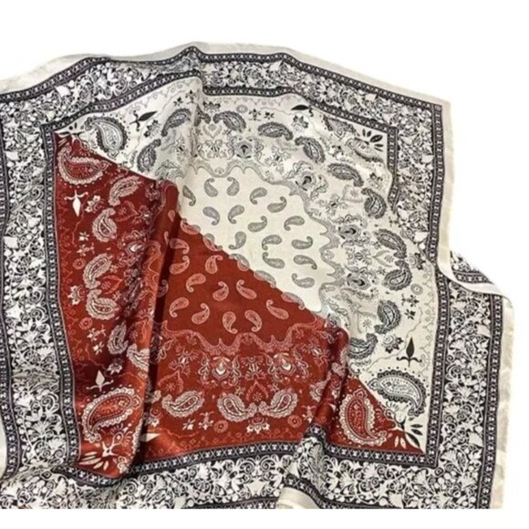 Paisley Print Scarf Square Bandana Burgundy Black & Cream Design 20" Unisex - Picture 11 of 11